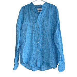 Greece Hellas BigBang Men’s Linen Button Up Sz L Blue Long Sleeve